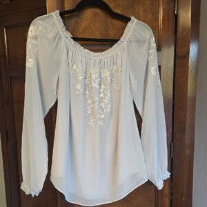 White House Black Market Light Gray/Silver Blouse, Size: Small
